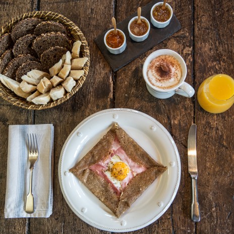 Wake up to fresh bread, local cheeses, eggs, and jams